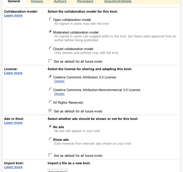 Configuración de un Knol de Google