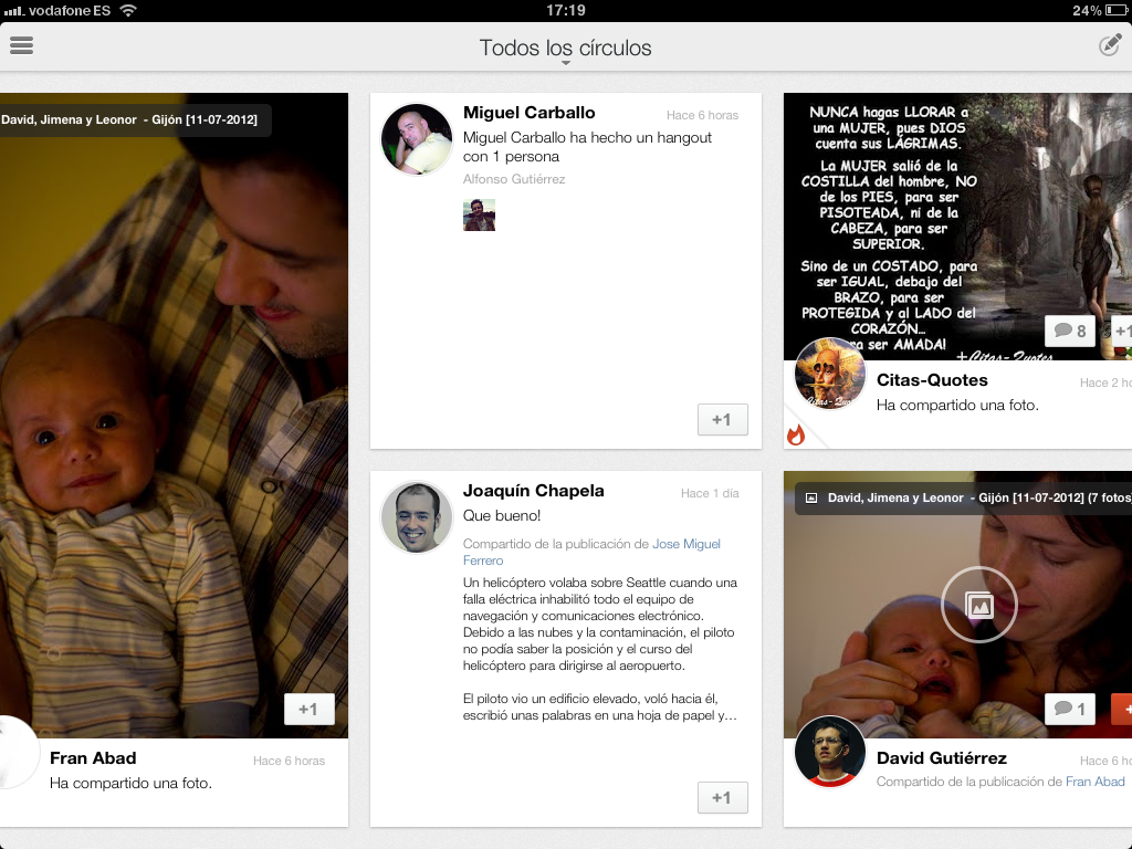 Interfaz de la app de Google+ para iPad