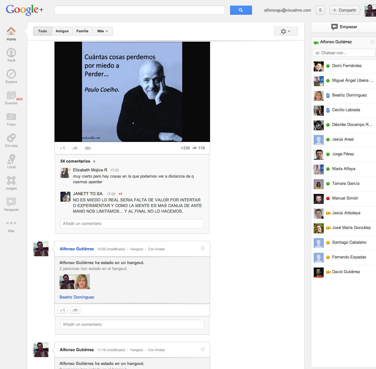 Interfaz de Google+ en navegador web