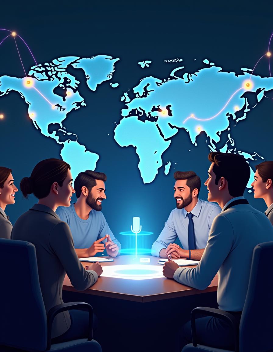 Ilustración futurista de la inteligencia artificial conversacional de voz a voz